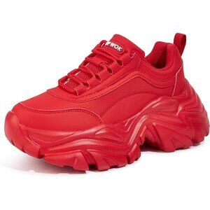 👑Women Sneakers Comfortable Red Lace-Up Athletic Casual Platform Walking Shoes